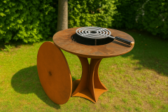 Stehende Grill- und Feuerstelle in Rostoptik | 85 x 90 cm |Feuerstelle Ø 85 cm, Höhe 25 cm |