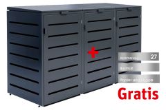 Mülltonnenbox aus Metall 240L RAL7016 Anthrazitgrau 3-Türig + inkl. Beschriftungsblende GRATIS