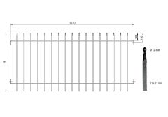 Gartenzaun | Zaunelement Typ 2 | pulverbeschichtet | Breite 1970 mm | Höhe 1130 mm