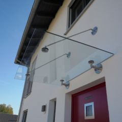 Glasvordach mit Abhängung | 1600 x 1100 mm | VSG Mattes Glas | Haustür Überdachung