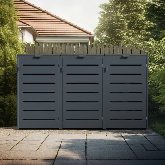 50006-stillvolle-muelltonnenbox-aus-metall-240l-3-tuerig 50006 Stillvolle Mülltonnenbox Aus Metall 240L 3 Türig